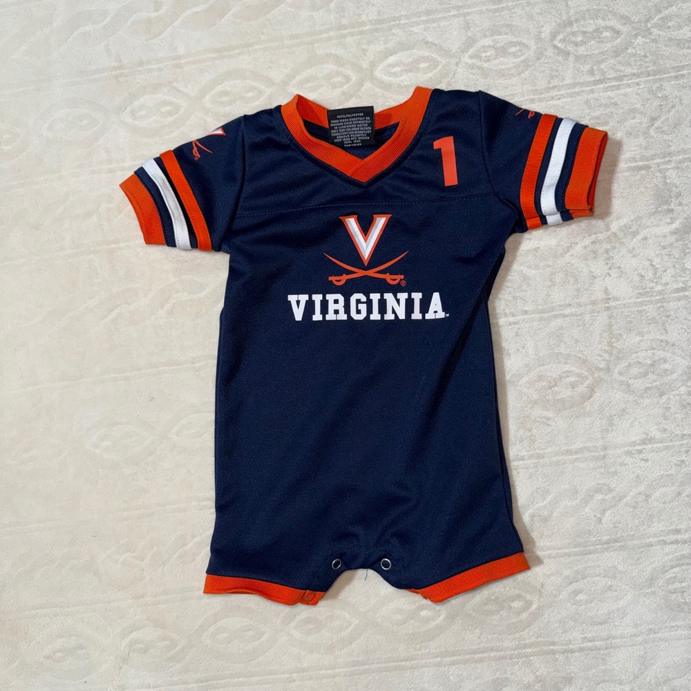 Infant Colosseum Navy & Orange Virginia Cavaliers Bumpo Football Romper